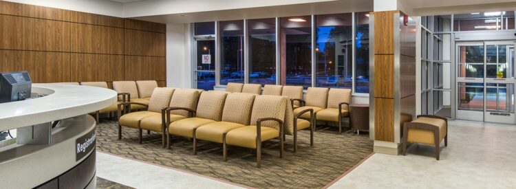 hospital entrance and waiting area seating