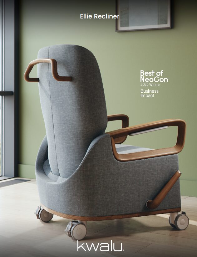 Cover image for the Ellie Recliner Brochure showing the Ellie Recliner centered and facing the wall with the "Best of NeoCon 2025" badge.